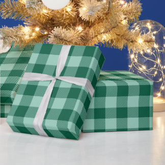 Papel De Presente Luz de Natal Verde Caçador Azul Turquesa Xadrez Bú