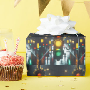 Papel De Presente Luz De Tráfego Da Cidade À Noite