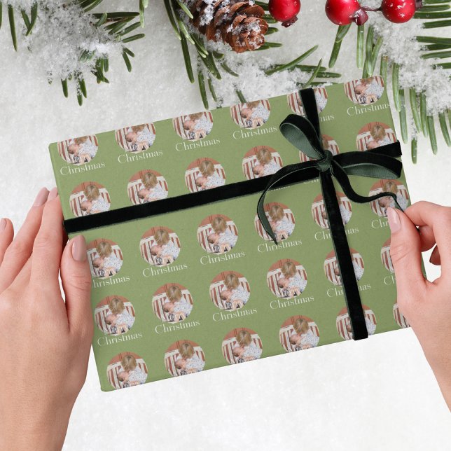 Papel De Presente Luz Moderna de Foto Verde Natal Feliz Feriado (Criador carregado)