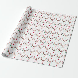 Papel De Presente Luzes Coloridas de Reindeer Vermelho Moderno