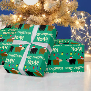 Papel De Presente luzes de árvore de Natal com desenho animado de ur