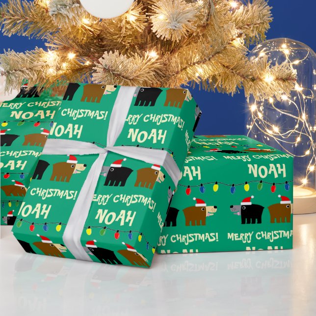 Papel De Presente luzes de árvore de Natal com desenho animado de ur (Feriados)
