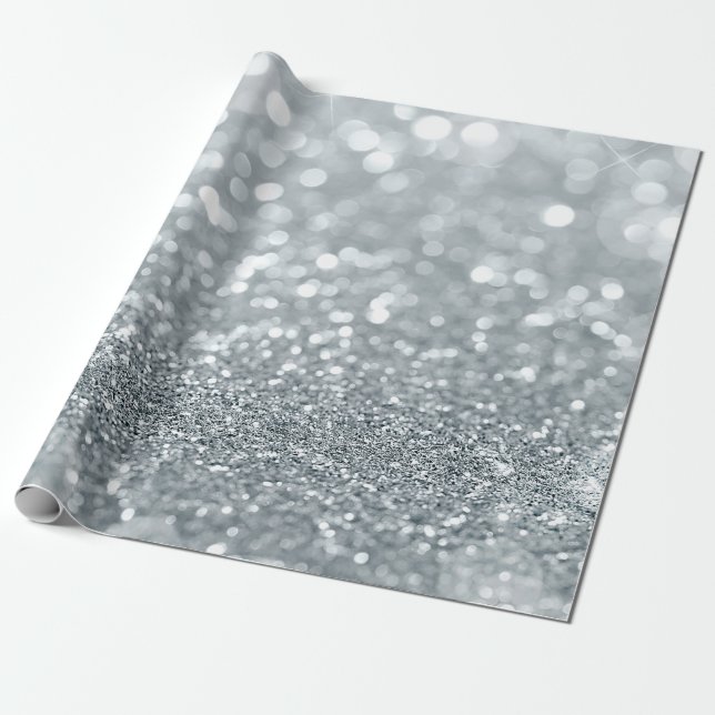 Papel De Presente Luzes de Borboleta Brilho Prateado Glamour Chic (Desenrolado)
