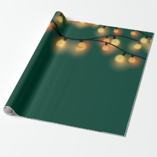 Papel De Presente Luzes de Corda Elegantes Verde Feriado