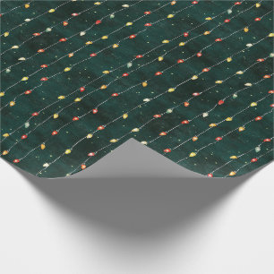 Papel De Presente Luzes de Corda Piscantes no Verde – Festivas
