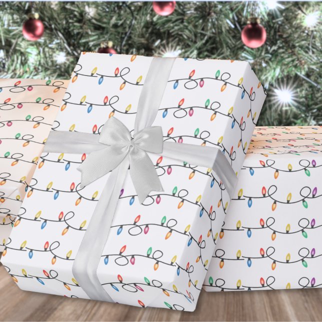 Papel De Presente Luzes de cordas de Natal Festivas Folidoras (Festive Holiday Christmas String Lights Wrapping Paper )