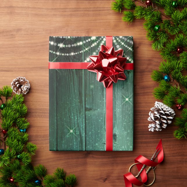 Papel De Presente Luzes de Fada Verde Russa brilham no Natal (Presente de Natal)