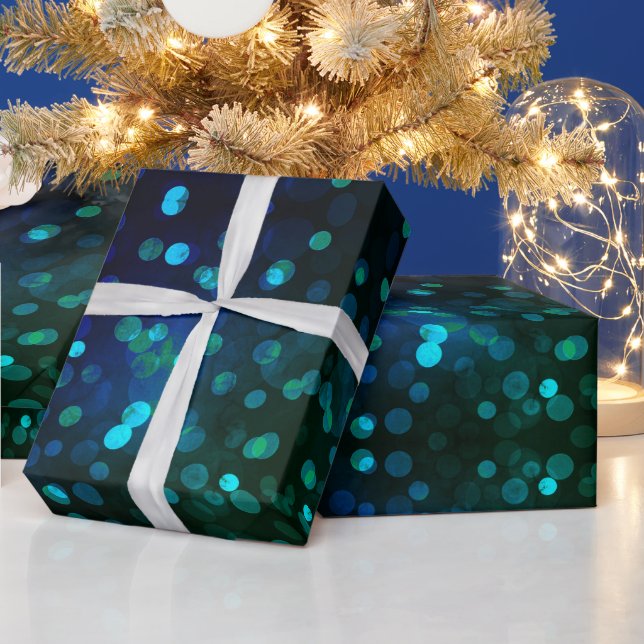 Papel De Presente Luzes de Natal azul-esverdeadas abstrato (Feriados)