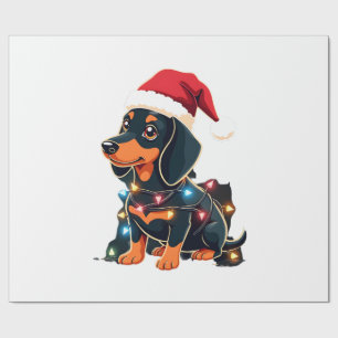 Papel De Presente Luzes de Natal Dachshund Chapéu de Papai Noel Amor