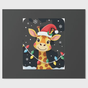 Papel De Presente Luzes de Natal de Girafa Fofa Chapéu do Papai Noel