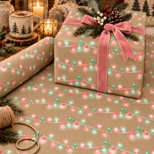 Papel De Presente Luzes de Natal em Corda com Aquarela em Estilo Rús