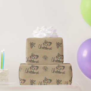 Papel De Presente Luzes de Natal Festivas Kraft Vintage