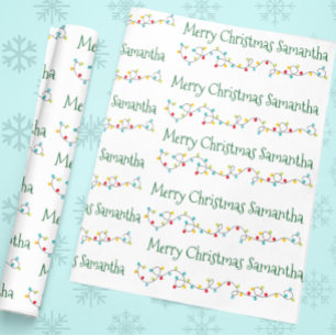 Papel De Presente Luzes de Natal Personalizadas Nome Personalizado