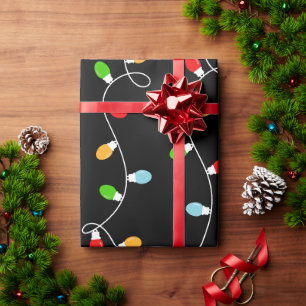 Papel De Presente Luzes de Natal Pretas Tendência
