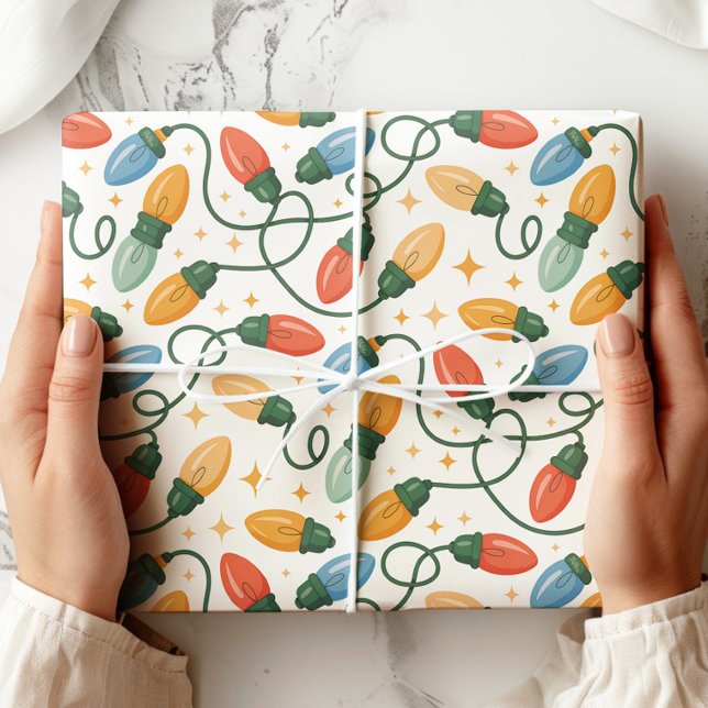 Papel De Presente Luzes de Natal Retroativas Coloridas (Criador carregado)