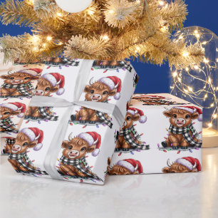 Papel De Presente Luzes de Natal Vaca das Terras Altas Chapéu de Pap