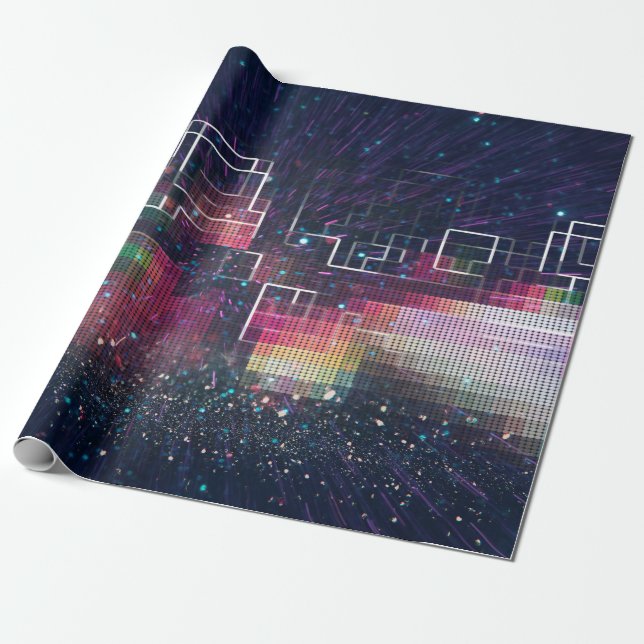 Papel De Presente Luzes de néon retrógradas e padrão geométrico sem  (Desenrolado)