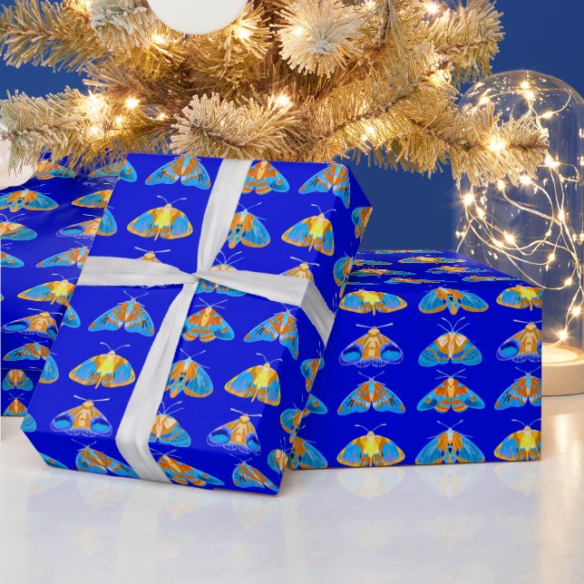 Papel De Presente Luzes em azul escuro, laranja e turquesa (Feriados)