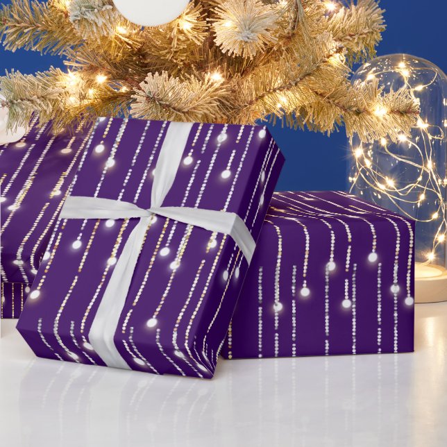 Papel De Presente Luzes Espelhadas Douradas e Prateadas de Natal (Feriados)
