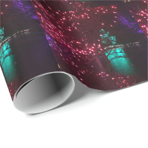 Papel De Presente Luzes Festivas e Árvores Bonitas