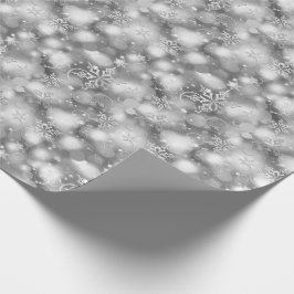 Papel De Presente Luzes & flocos de neve, prata - Natal