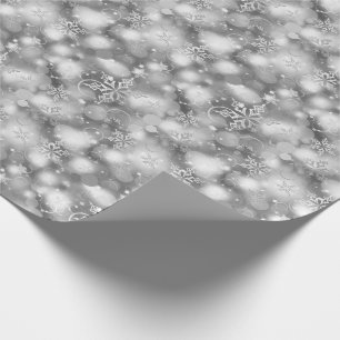 Papel De Presente Luzes & flocos de neve, prata - Natal