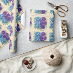Papel De Presente Lyons Blue Peony e Fig Purple Rosa Weding