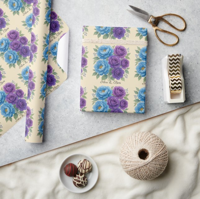 Papel De Presente Lyons Blue Peony e Fig Purple Rosa Weding (Artesanato)