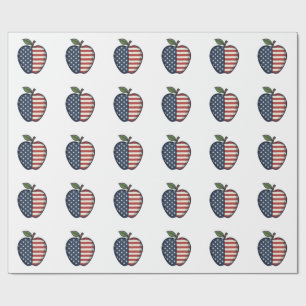 Papel De Presente Maçã Patriótica Desenho Vetorial de Gravura Vintag