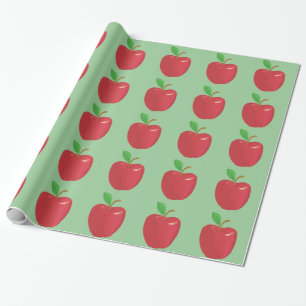 Papel De Presente Maçã vermelha e folha verde presente verde
