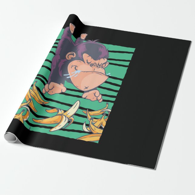 Papel De Presente Macaco Cinto Com Bananas (Desenrolado)