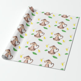 Papel De Presente Macaco com Banana - Padrão Amarelo - Verde