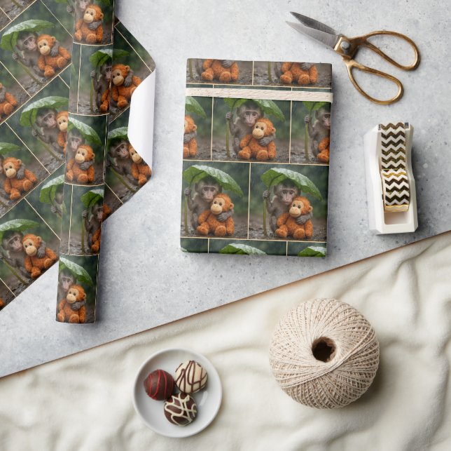 Papel De Presente Macaco com um Orangotango Estofado (Artesanato)