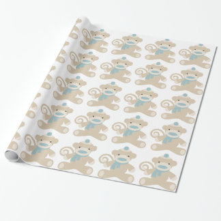 Papel De Presente Macaco da peúga no azul