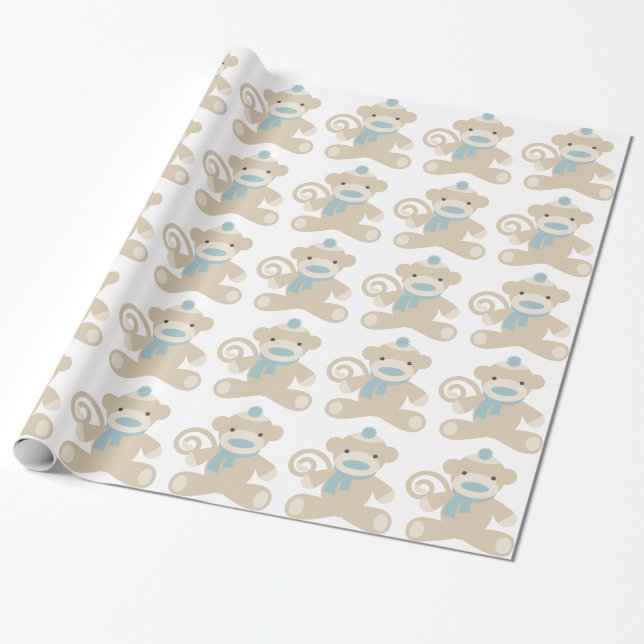 Papel De Presente Macaco da peúga no azul (Desenrolado)