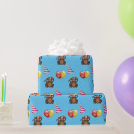 Papel De Presente Macaco de Aniversário e Balões para Crianças