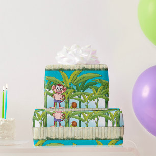 Papel De Presente Macaco e Caracol em Cena de Selva Tropical