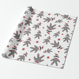 Papel De Presente Macaco Sock Vestindo as Férias de Natal do Papai N