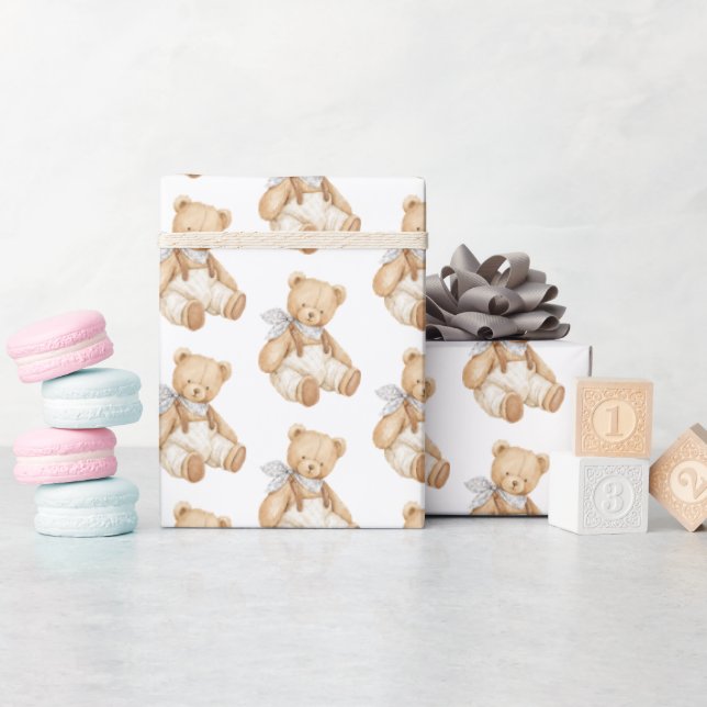 Papel De Presente Macaquinho de Macacão de Urso Teddy Fofo (Chá de bebê)