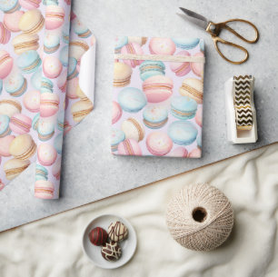 Papel De Presente Macarons Rosa Azul Amarelo Aniversário