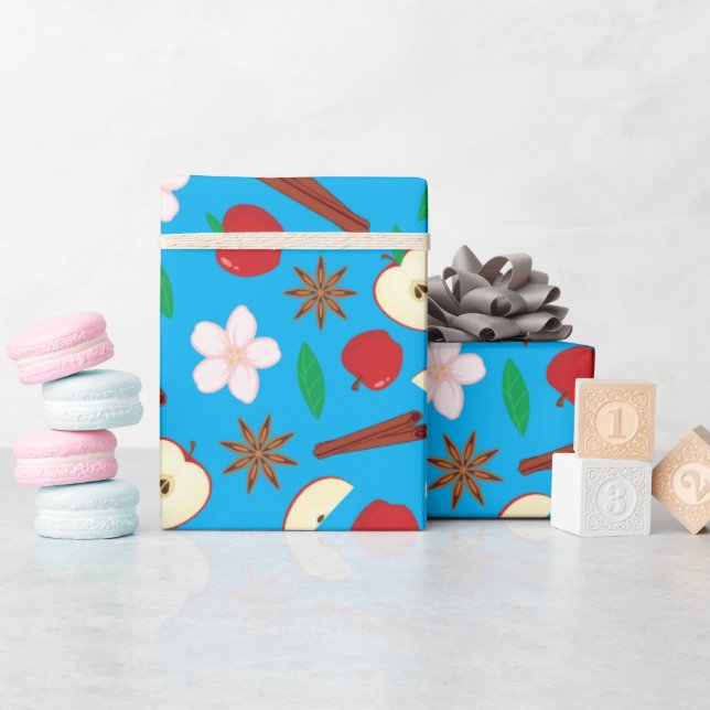 Papel De Presente Maçãs, Canela, Anis Estrelado Cai Vibrante Sem Olh (Chá de bebê)