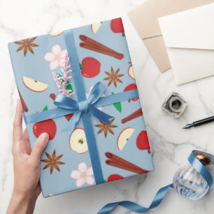 Papel De Presente Maçãs de Queda, Canela e Flor no outono