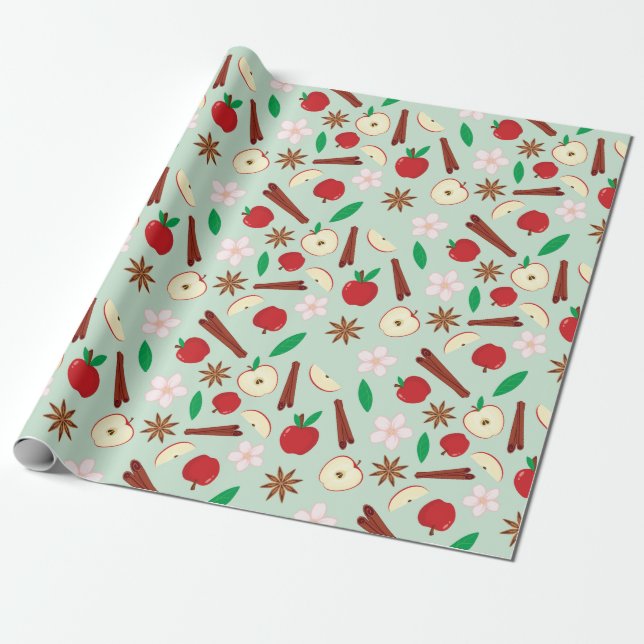 Papel De Presente Maçãs de Queda e Canela Sem Selo (Desenrolado)