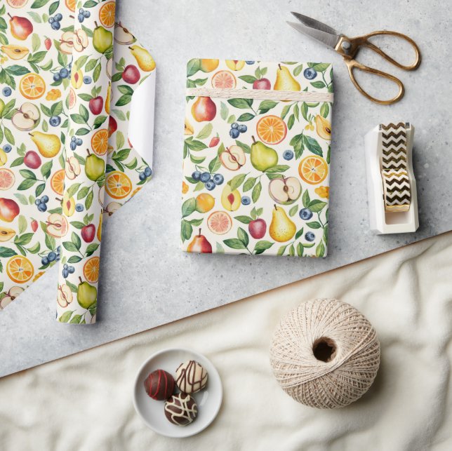 Papel De Presente Maçãs Peras Mirtilos Laranjas Frutas (Artesanato)
