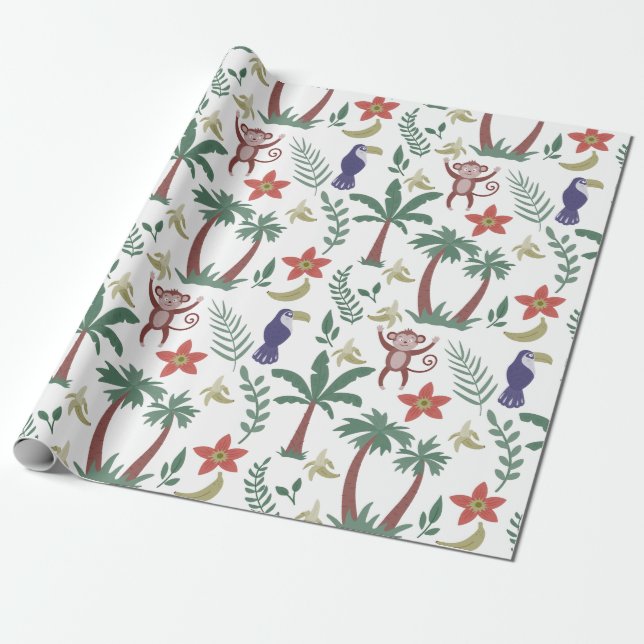 Papel De Presente Macra e macaco, sem costura, de padrões tropicais (Desenrolado)