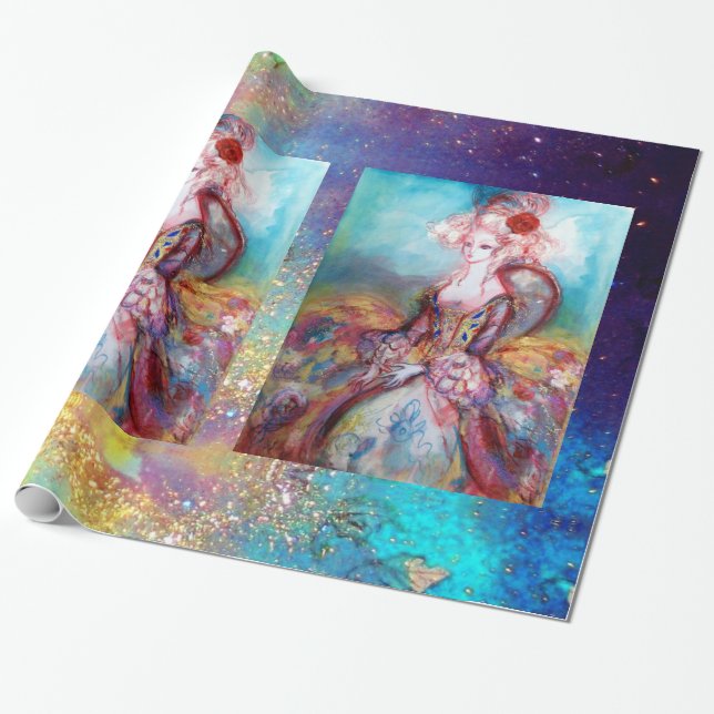 Papel De Presente MADAME POMPADOUR / Brilhante Azul (Desenrolado)