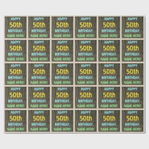 Papel De Presente Madeira do falso, olhar pintado do texto, 50th