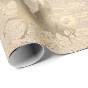 Papel De Presente Madeira Dourado do cavalo do unicórnio da princes