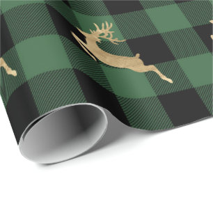 Papel De Presente Madeira Dourado do verde da rena de Lomberjack da