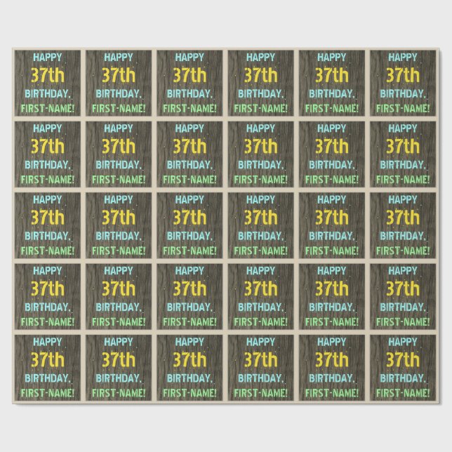 Papel De Presente Madeira Falsa, Olhar para Texto Pintado, 37.º Aniv (Aberto)